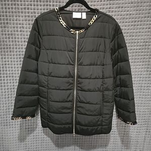 Black Zip Puffer Jacket Coat Chicos 3 SzXL Quilted Gold Chain Preppy Urban Glam